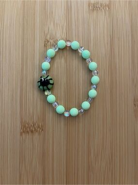 Mint Green Beaded Stretch Bracelet with Spider Charm Halloween